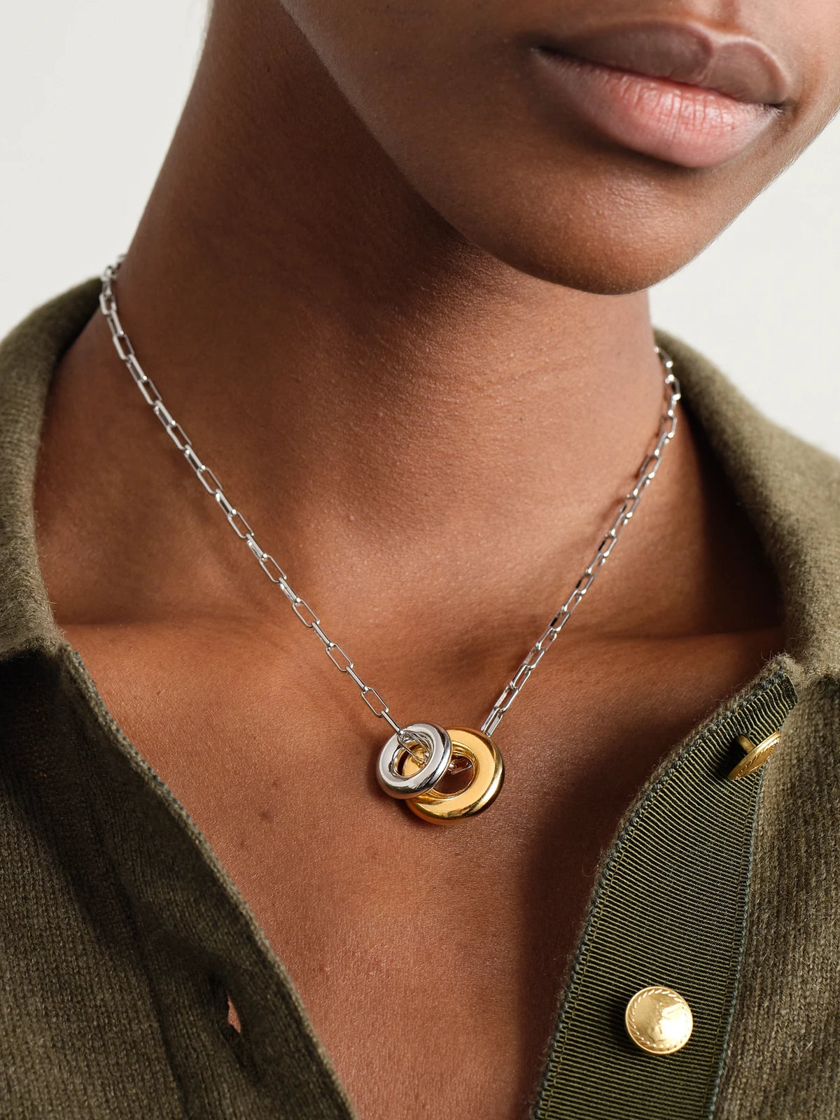 Image of Necklaces. Product name - Moneta Rhodium- And Gold-plated Recycled Necklace in Silver colour by brand - Laura Lombardi