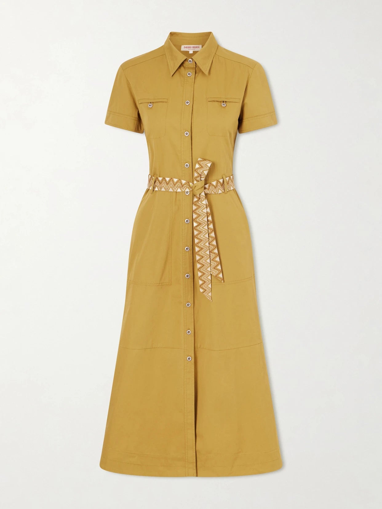Image of Dresses. Product name - Giselle Belted Cotton Midi Dress in Green colour by brand - Emporio Sirenuse