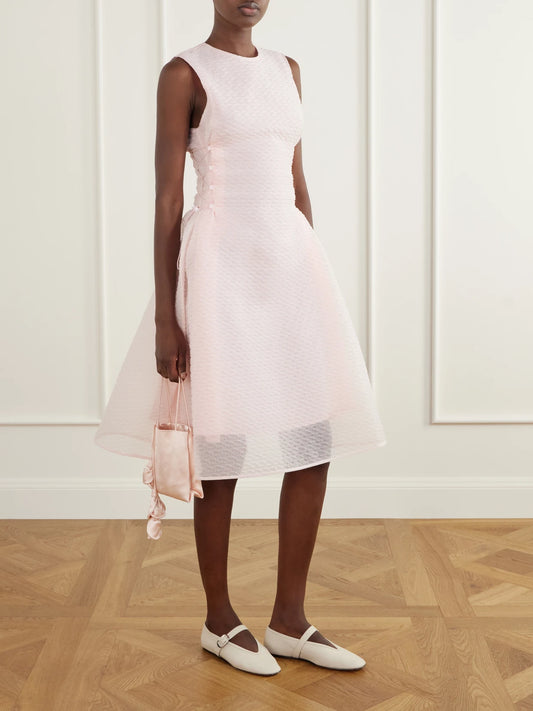 Image of Dresses. Product name - Floria Cloque Midi Dress in Pink colour by brand - Cecilie Bahnsen