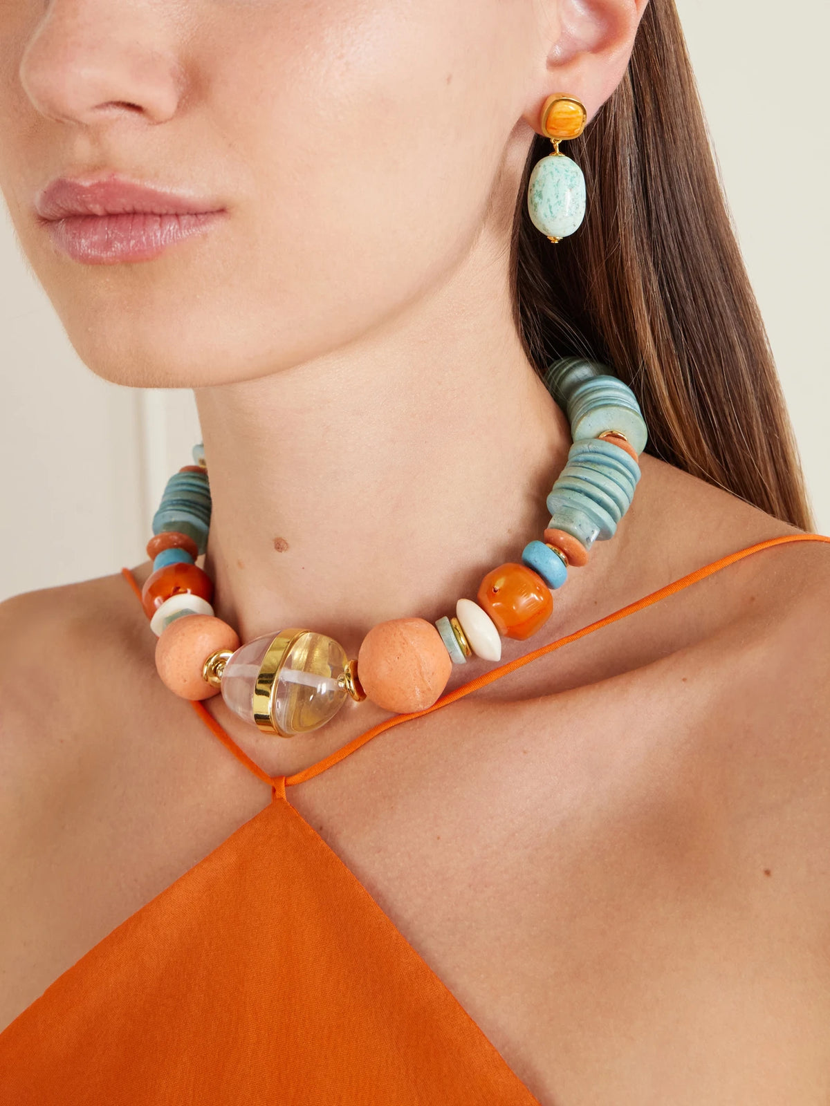 Citrus Splash Gold-plated, Shell And Turquoise Earrings