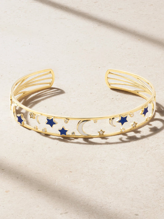 Starry 18-karat Gold, Diamond And Enamel Bangle