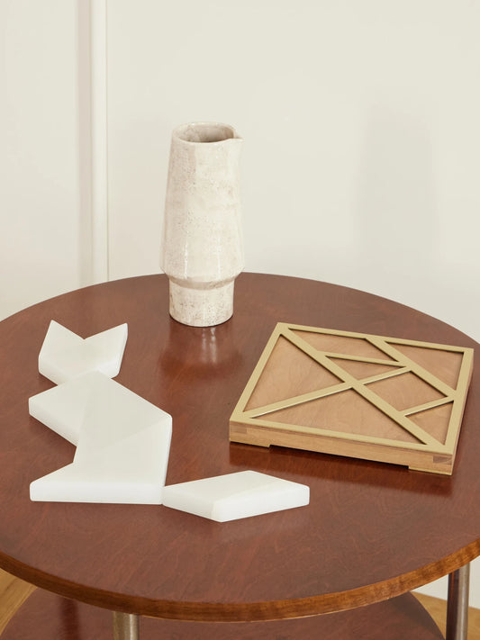 Image of Decor. Product name - Wood And Onyx Tangram Game in Light brown colour by brand - Brunello Cucinelli