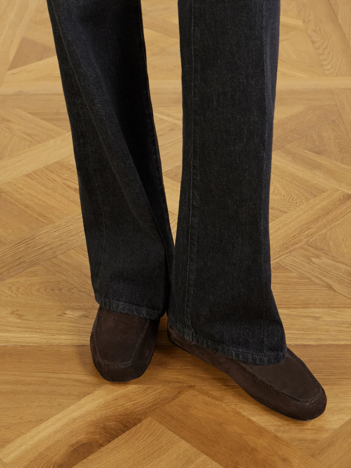 Image of Flats. Product name - Leo Shearling-lined Suede Loafers in Chocolate colour by brand - The Row