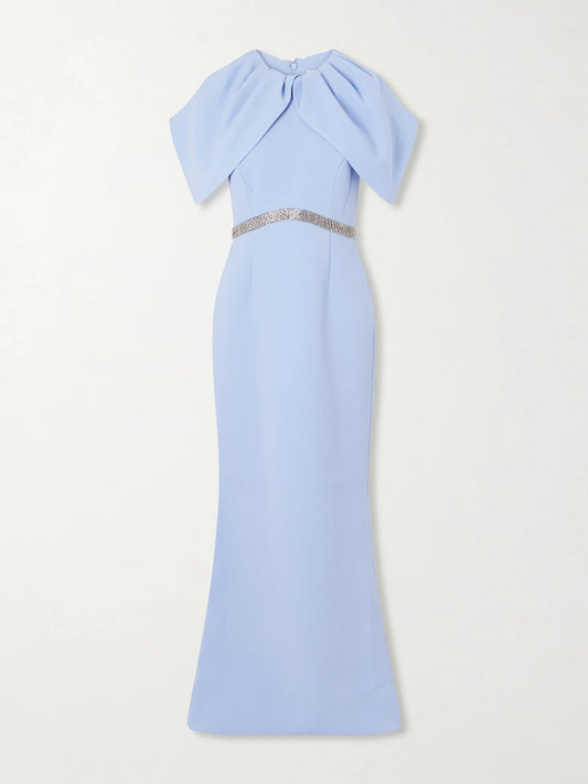 Image of Dresses. Product name - Aylin One-shoulder Embellished Cady Maxi Dress in Light blue colour by brand - Rebecca Vallance