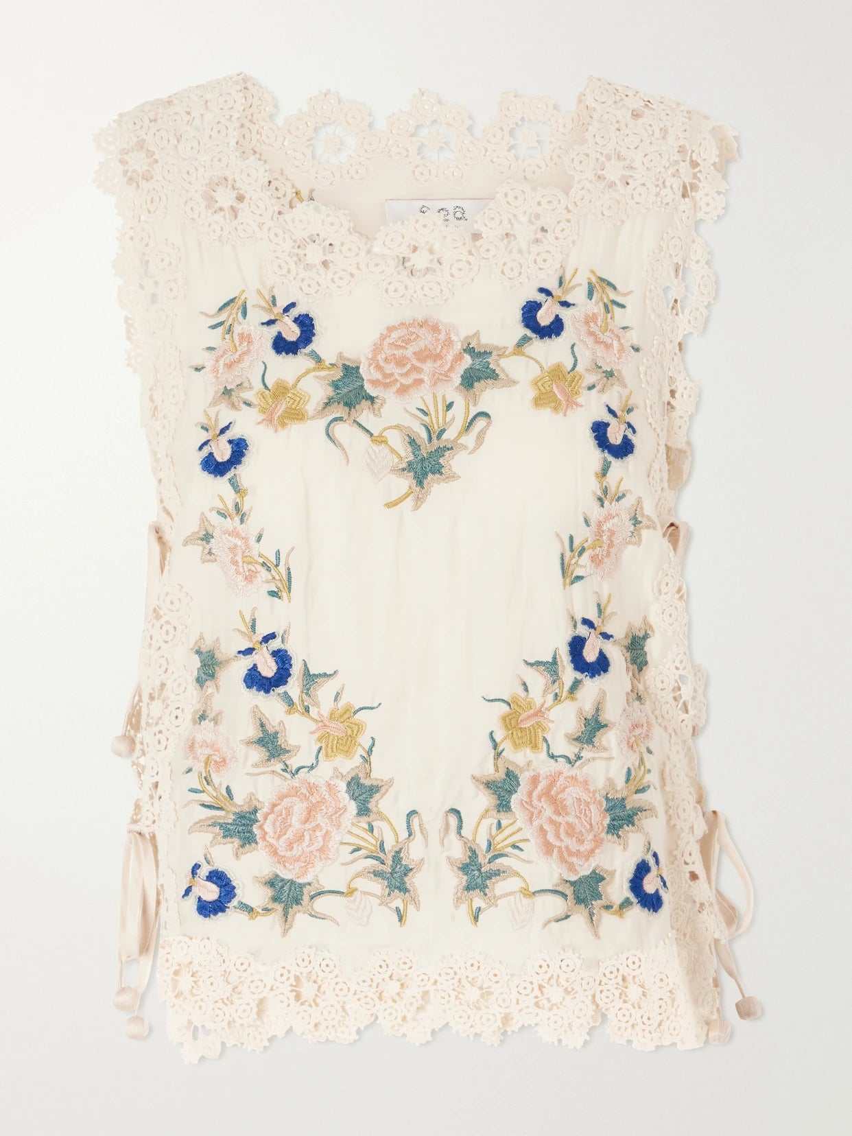 Adonna Floral-embroidered Crochet-trimmed Cotton Tank