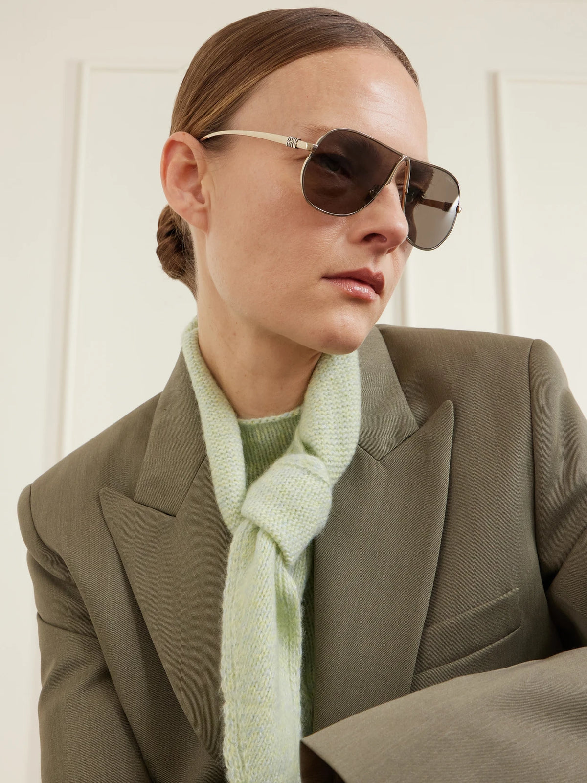 Image of Sunglasses. Product name - Aviator-style Gold-tone Sunglasses in Multi colour by brand - Miu Miu Eyewear