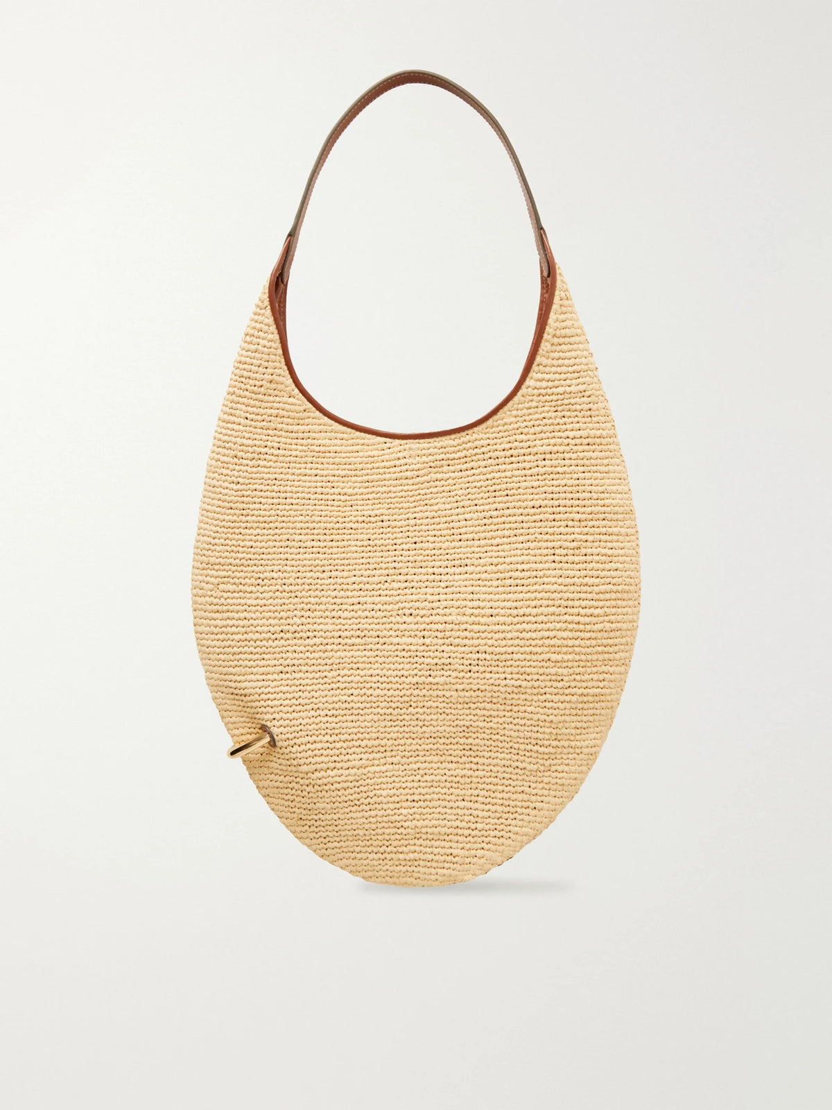 Pierced Embellished Leather-trimmed Raffia Shoulder Strap