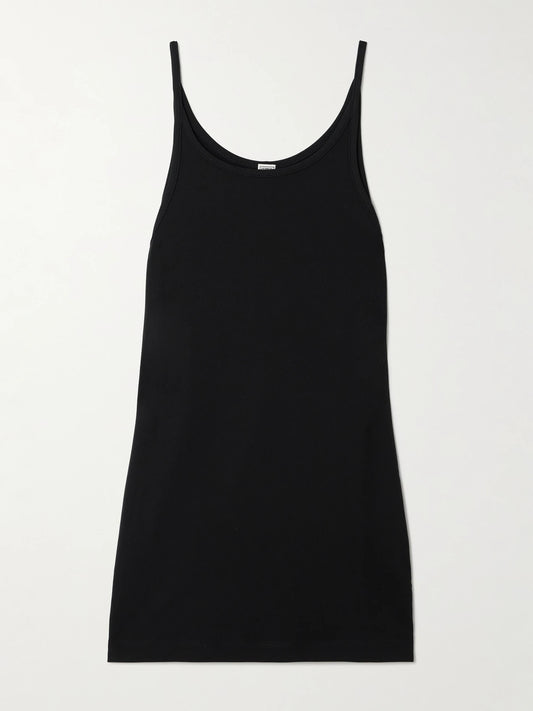 Image of a model wearing Tops. Product name - Jersey Tank in Black colour by brand - TOTEME