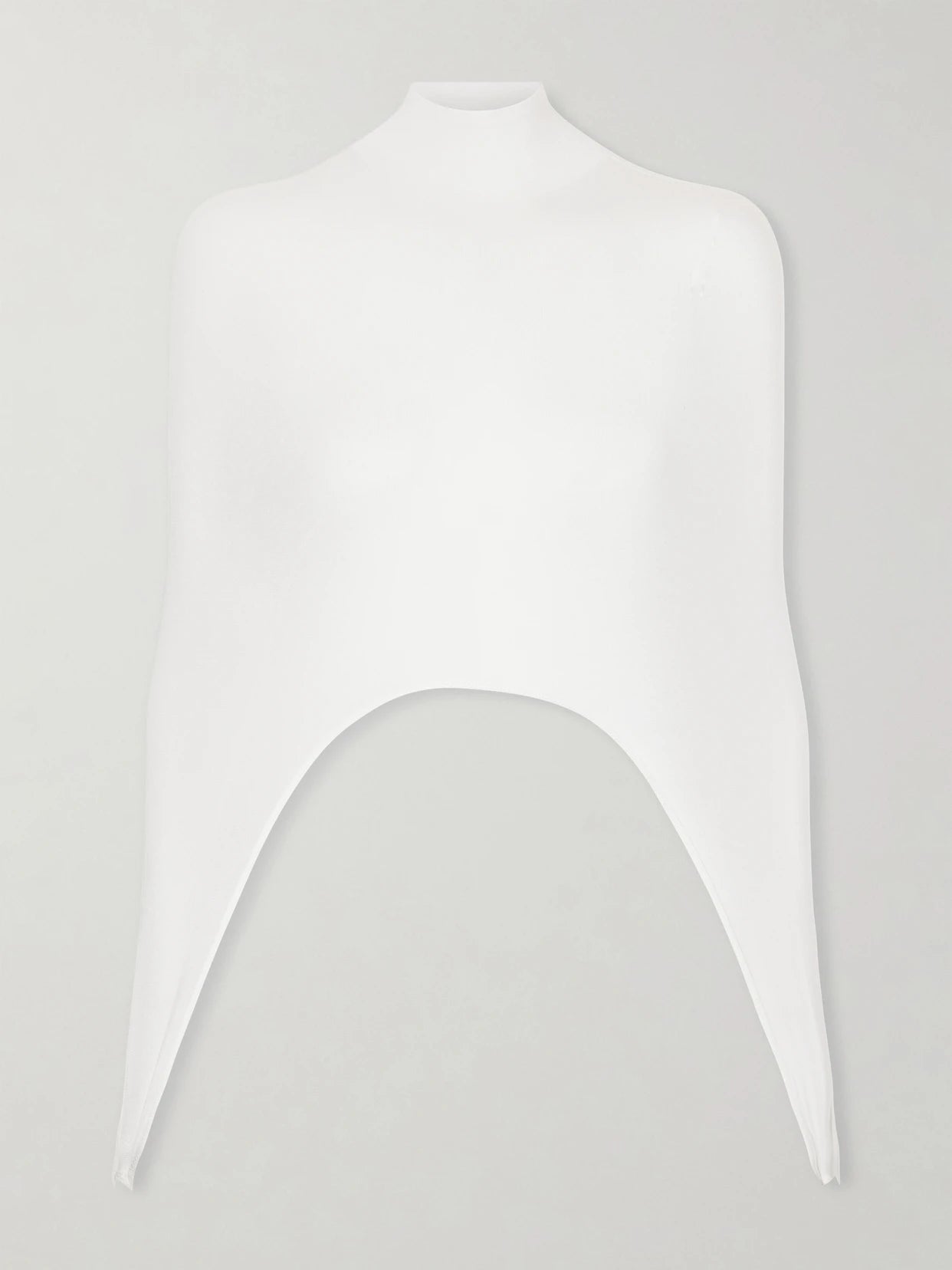 Image of a model wearing Tops. Product name - Cropped Turtleneck Silk-blend Top in White colour by brand - Alaïa