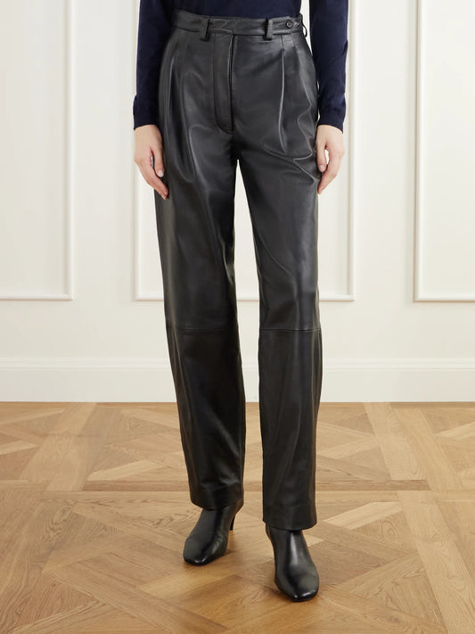 Giuliva Heritage The Cornelia Pleated Paneled Leather Straight-leg Pants