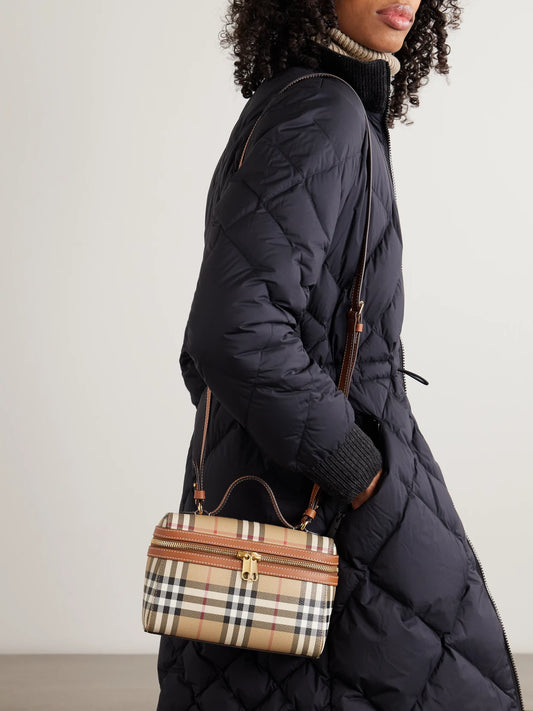 Image of Bags. Product name - Leather-trimmed Checked Vanity Bag in Brown colour by brand - Burberry