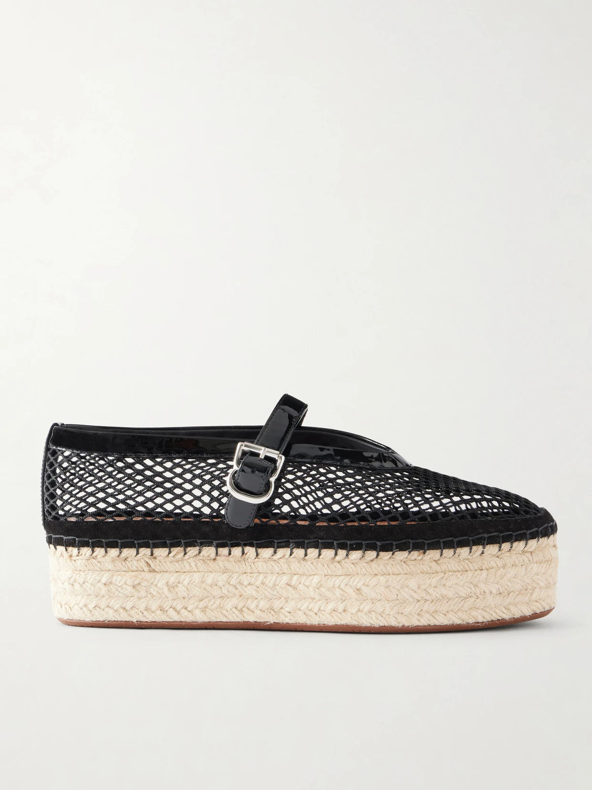 Buckled Mesh Platform Espadrille Sandals