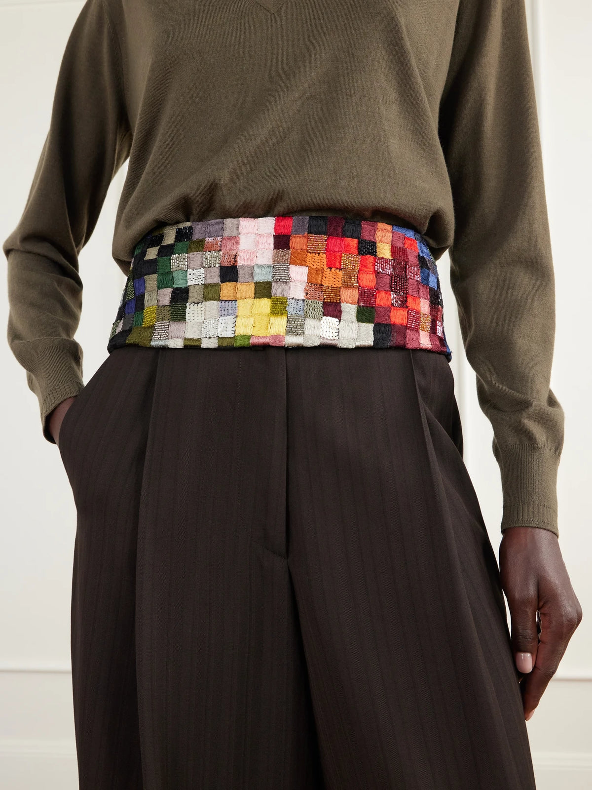 Image of Belts. Product name - Bead-embellished Embroidered Twill Belt in Multi colour by brand - Dries Van Noten