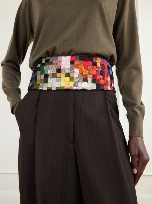 Image of Belts. Product name - Bead-embellished Embroidered Twill Belt in Multi colour by brand - Dries Van Noten