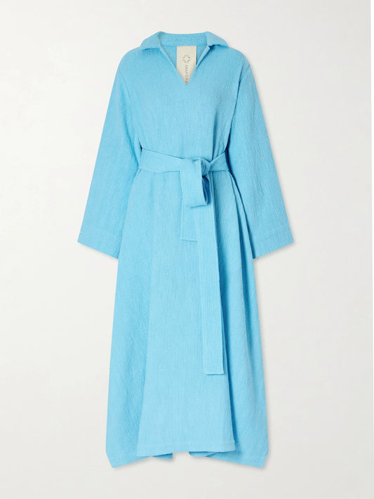 Image of Dresses. Product name - Belted Cotton Coverup in Blue colour by brand - Marrakshi Life