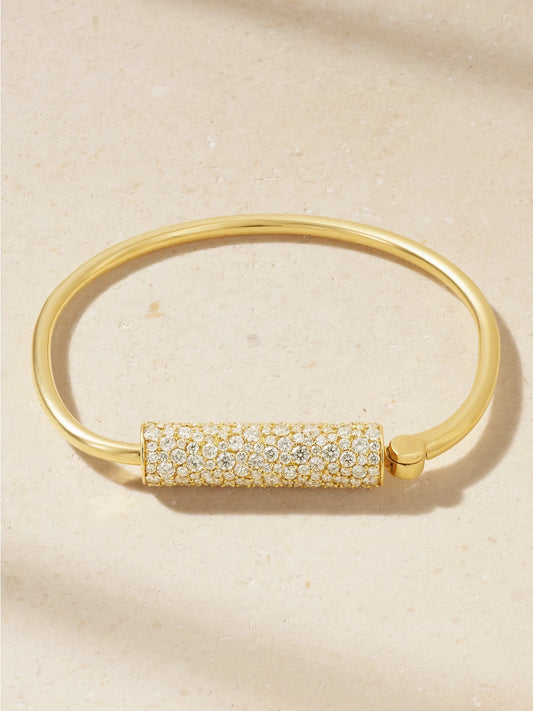 Stoned Trundle Lock 18-karat Gold Diamond Bracelet