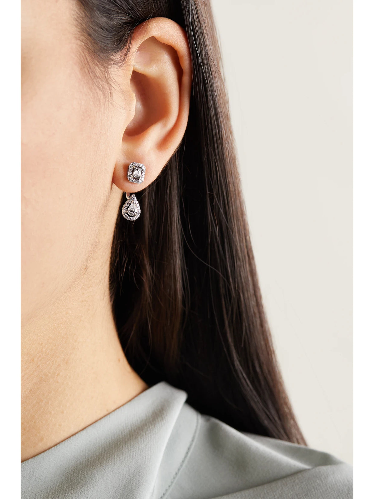 Image of Earrings. Product name - My Twin Toi & Moi 18-karat White Gold Diamond Earrings in Multi colour by brand - Messika