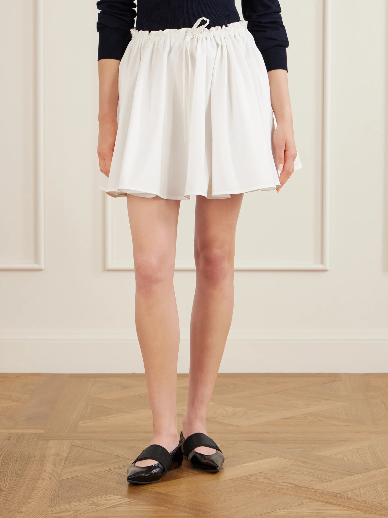 Pleated Cotton Mini Skirt