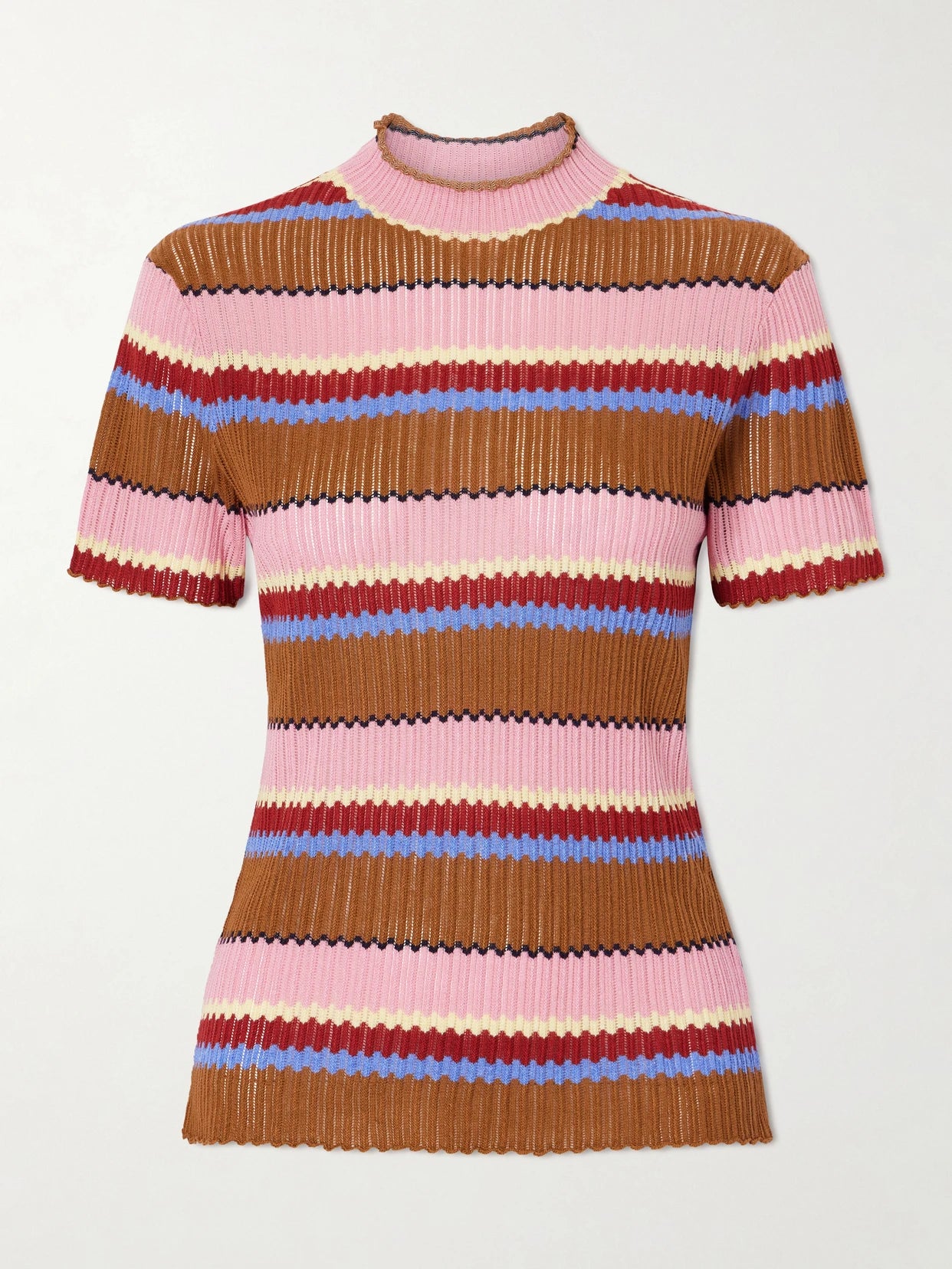 Palazzo Striped Ribbed Silk And Linen-blend Top