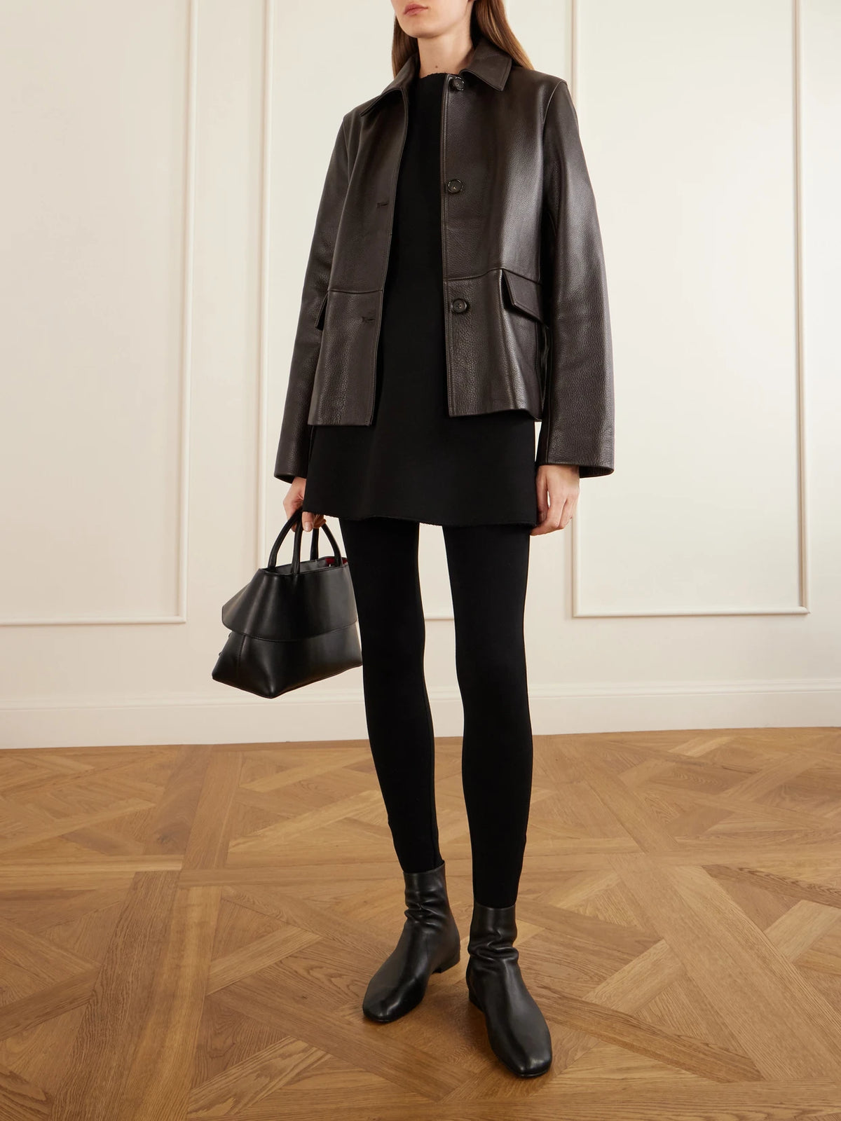 Image of Coats & Jackets. Product name - Leather Jacket in Dark brown colour by brand - TOTEME