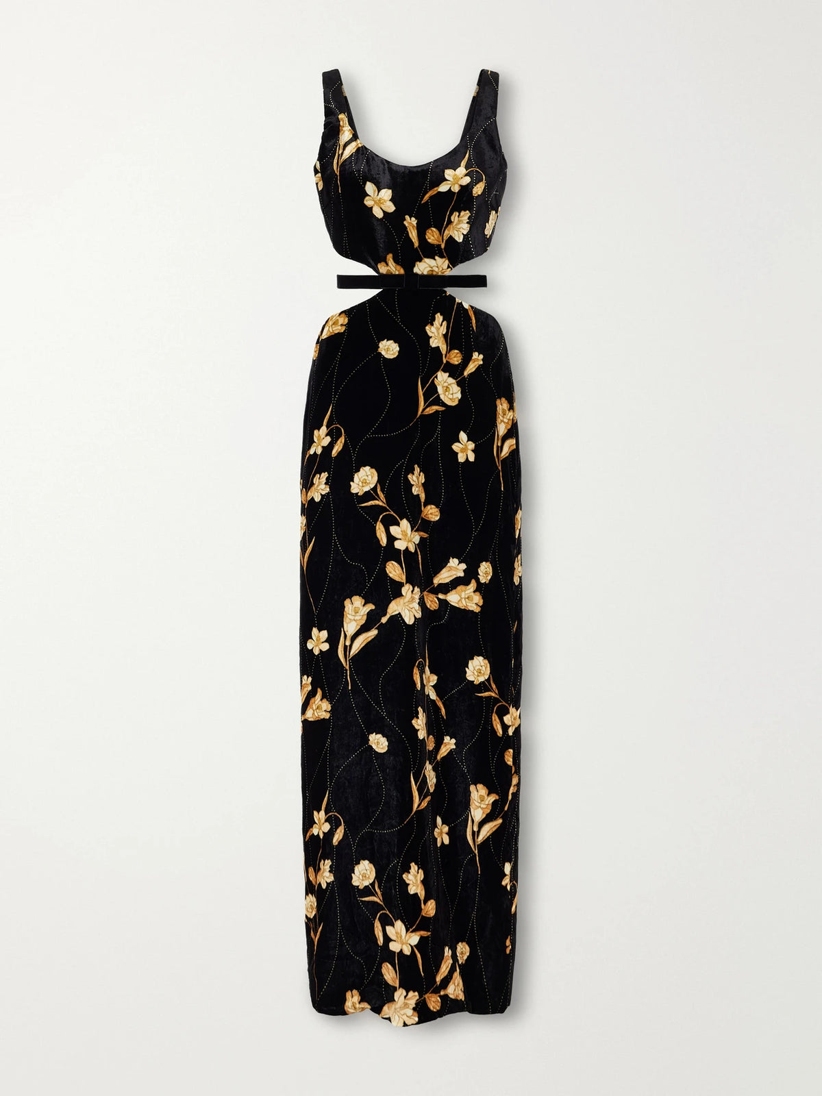 Agua by Agua Bendita Ventura Belted Bow-detailed Floral-print Velvet Maxi Dress