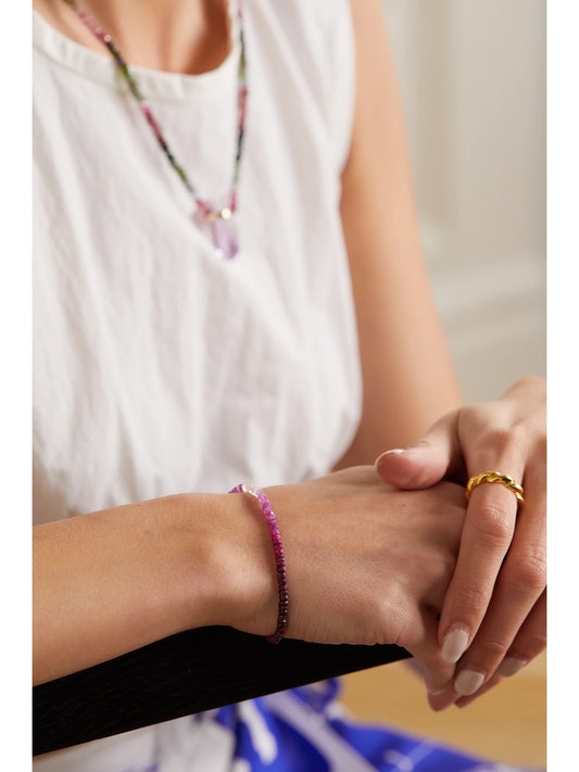Image of Bracelets. Product name - + Net Sustain Arizona Gold Ruby Bracelet in Pink colour by brand - JIA JIA