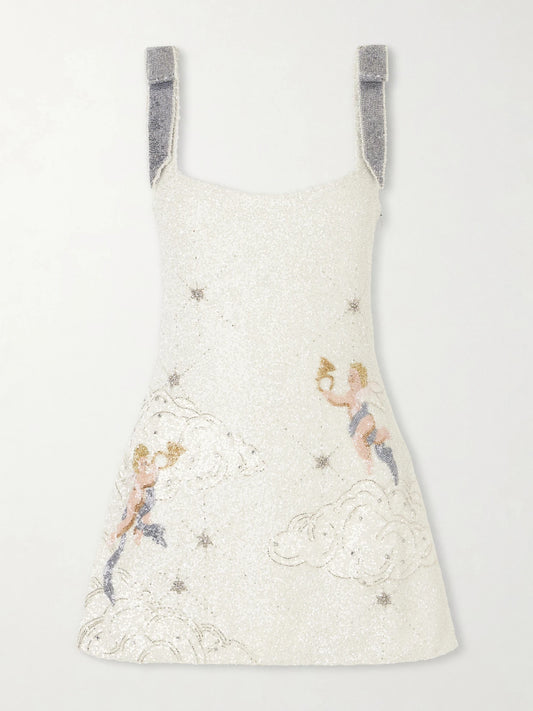 Image of Dresses. Product name - Cupid Embellished Tulle Mini Dress in Ivory colour by brand - Clio Peppiatt