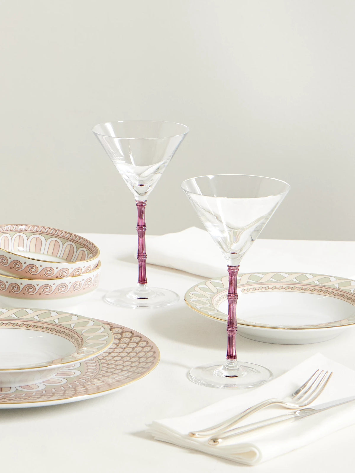 Image of Tableware. Product name - Bamboo Set Of Two Crystal Martini Glasses in Pink colour by brand - La DoubleJ