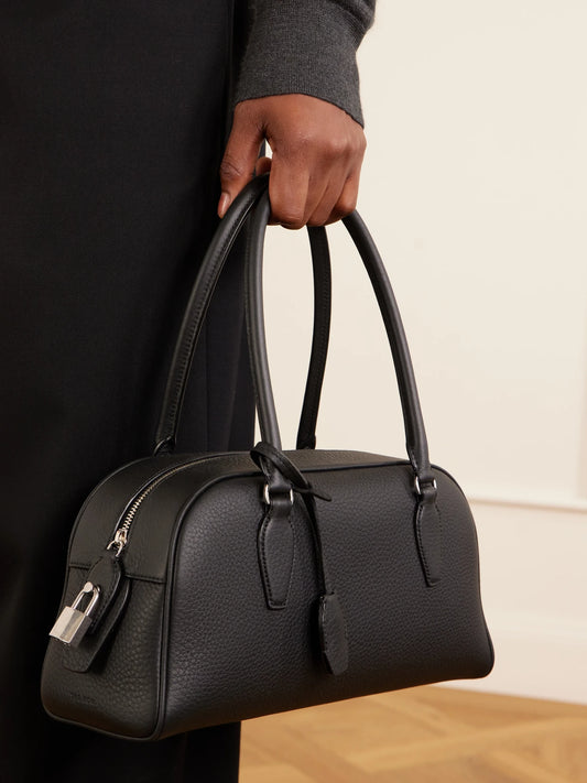 Image of Bags. Product name - India Small Textured-leather Tote in Black colour by brand - The Row