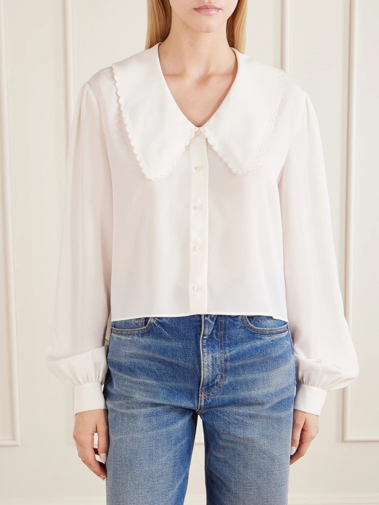 Cropped Silk-crepe De Chine Blouse