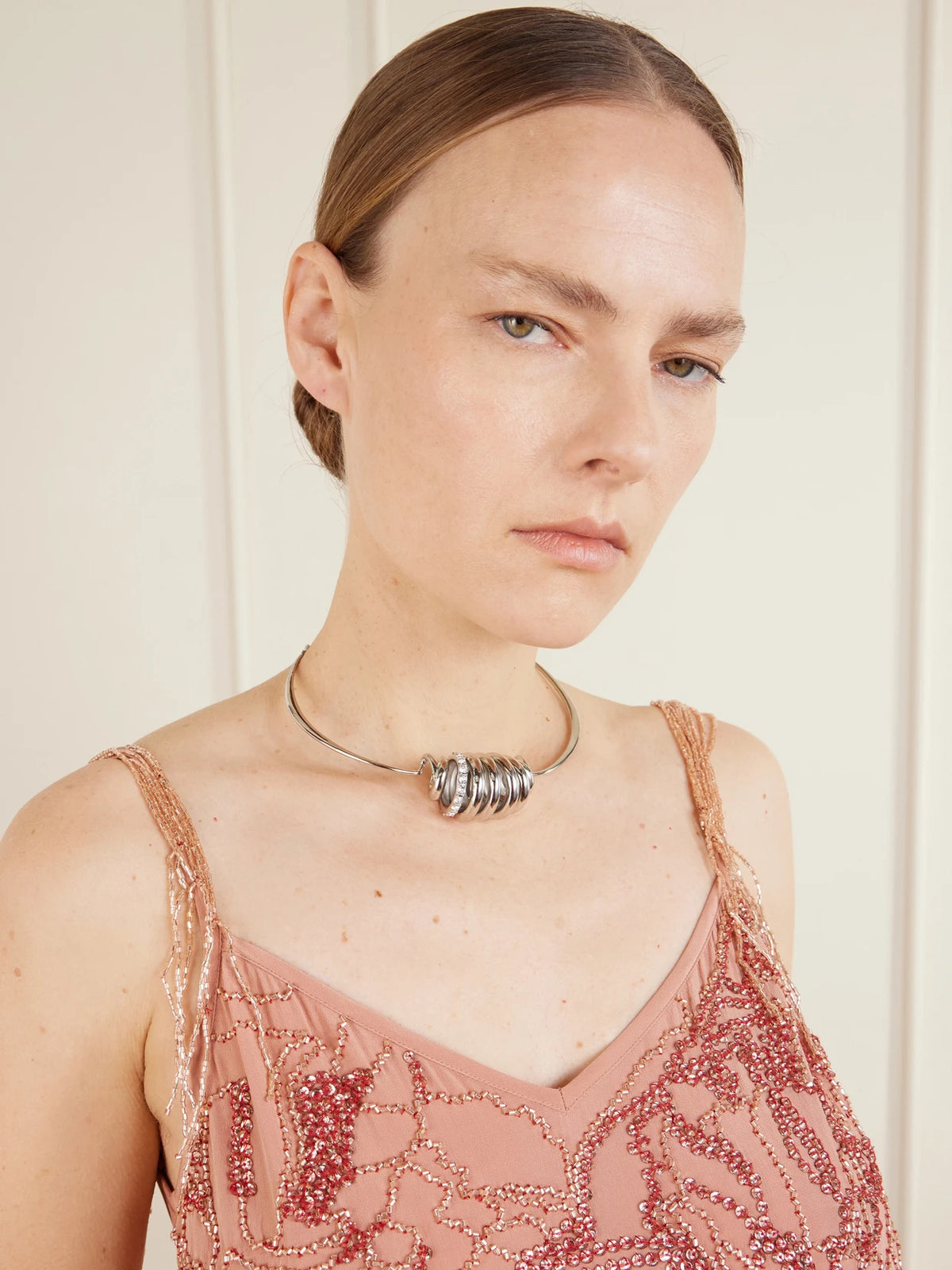 Image of Necklaces. Product name - Silver-tone And Crystal Choker in Multi colour by brand - RABANNE