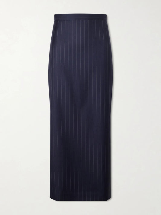 Image of a model wearing Skirts. Product name - Striped Wool Midi Skirt in Navy colour by brand - Givenchy