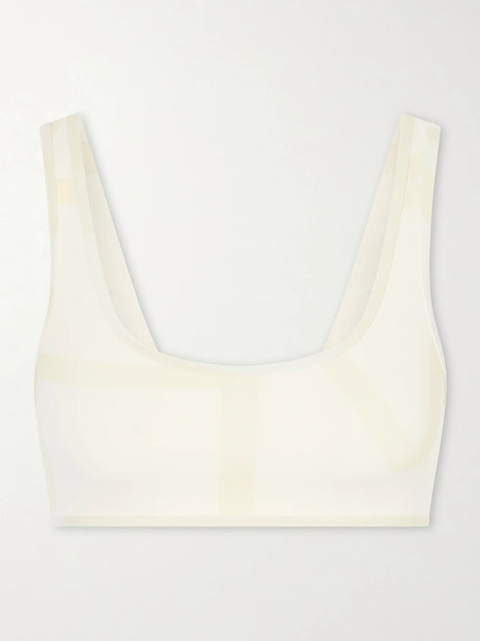 Image of Swimwear. Product name - Monogram Printed Bikini Top in White colour by brand - TOTEME