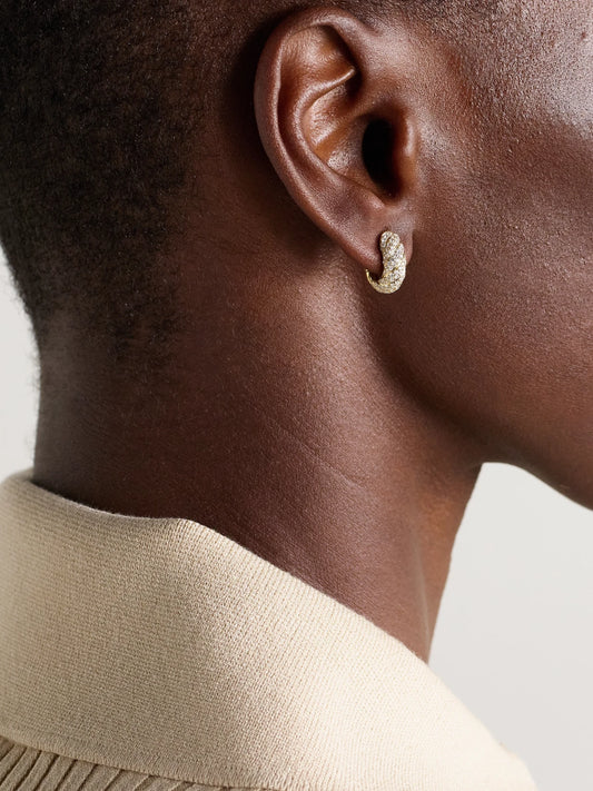 Image of Earrings. Product name - Sculpted Cable 18-karat Gold Diamond Hoop Earrings in Multi colour by brand - David Yurman
