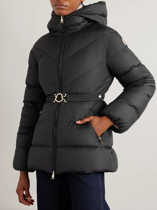 Brosse Belted Hooded Appliquéd Quilted Shell Down Jacket