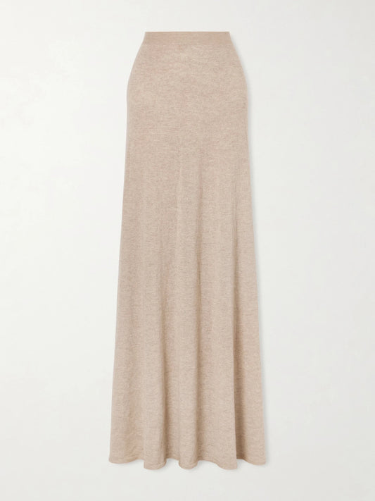 Image of a model wearing Skirts. Product name - Noella Cashmere Maxi Skirt in Beige colour by brand - The Row