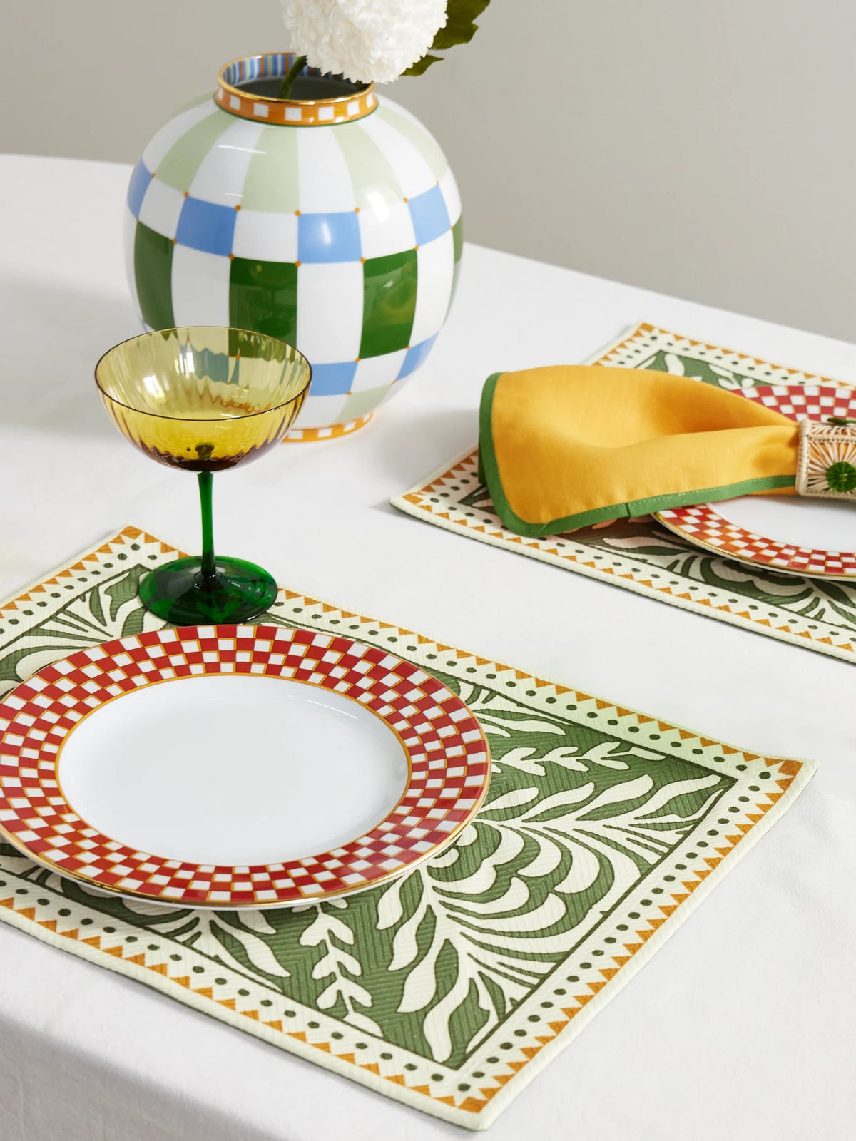 Image of Tableware. Product name - Set Of Two Printed Linen Placemats in Green colour by brand - La DoubleJ