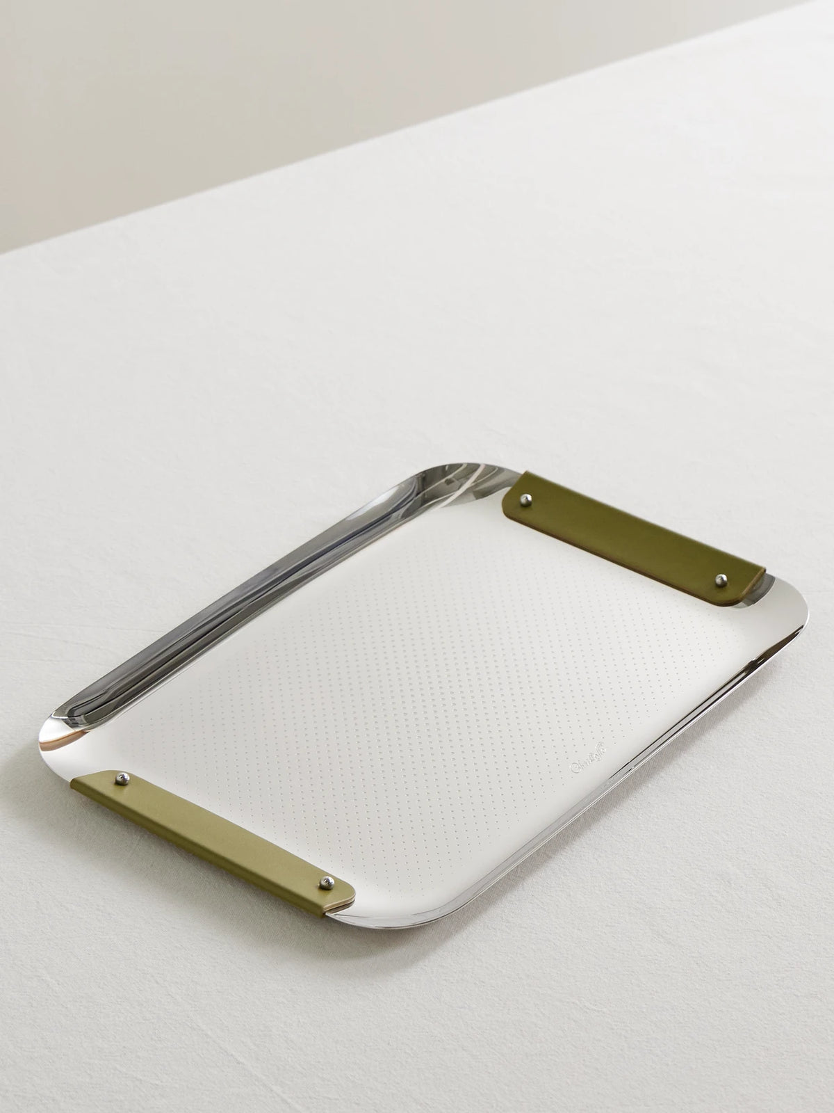 Club Leather-trimmed Stainless Steel Tray