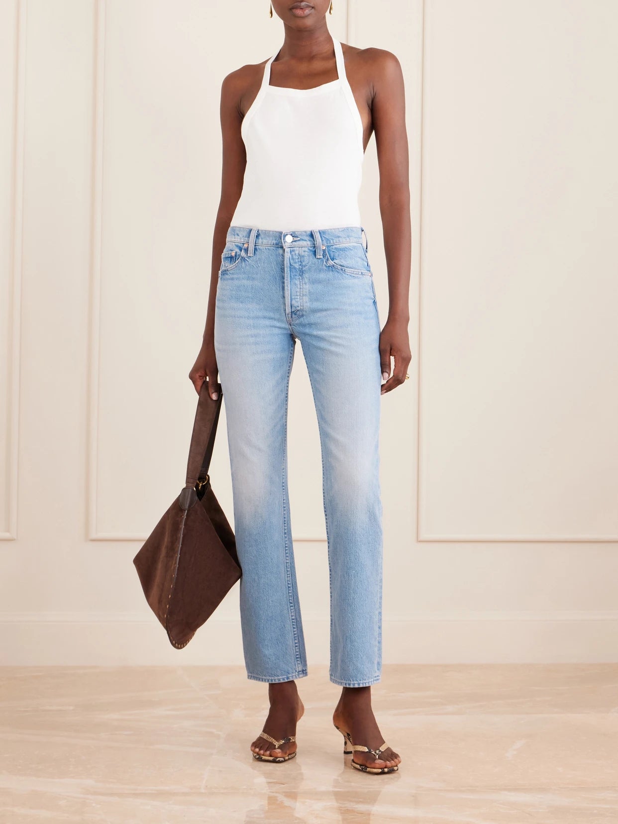 Image of Jeans. Product name - The Tomcat Skimp High-rise Straight-leg Jeans in Light denim colour by brand - Mother