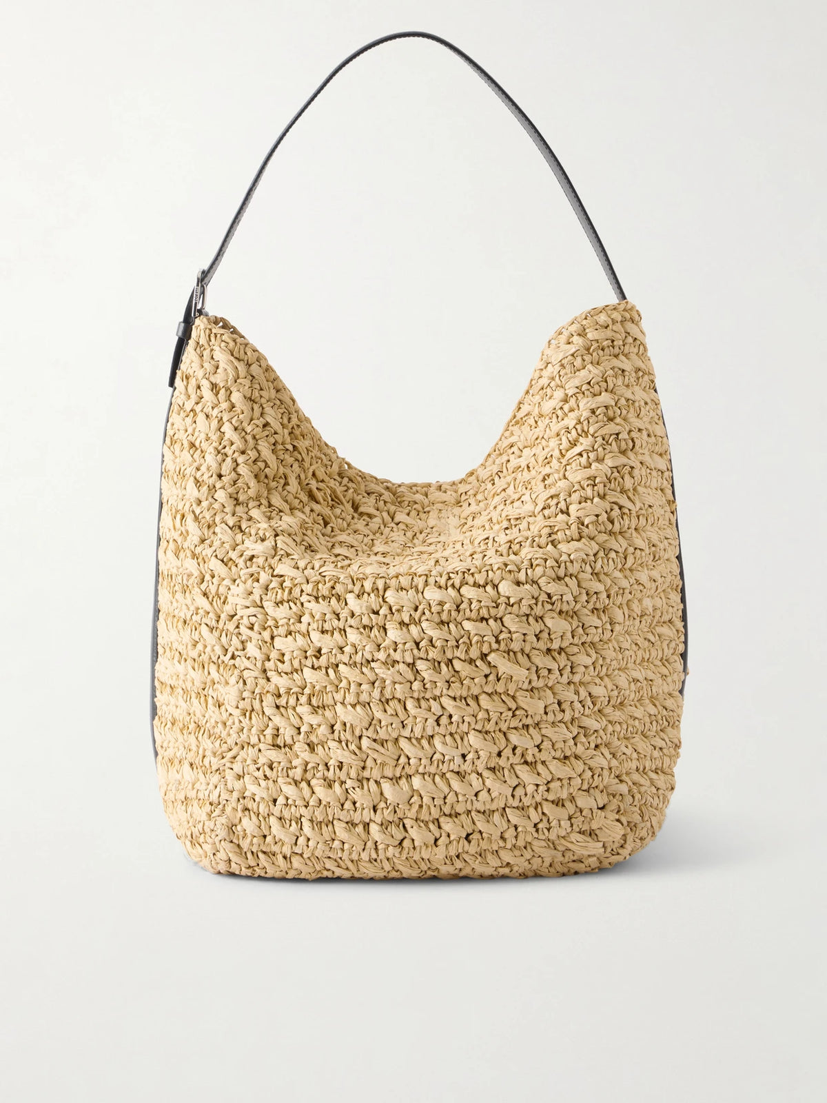 Leather-trimmed Raffia Shoulder Bag