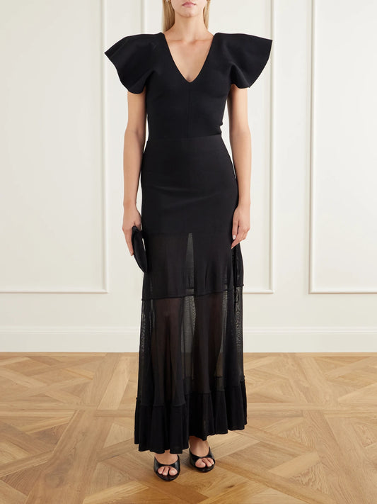 Image of a model wearing Skirts. Product name - Gorrell Stretch-knit Maxi Skirt in Black colour by brand - Altuzarra