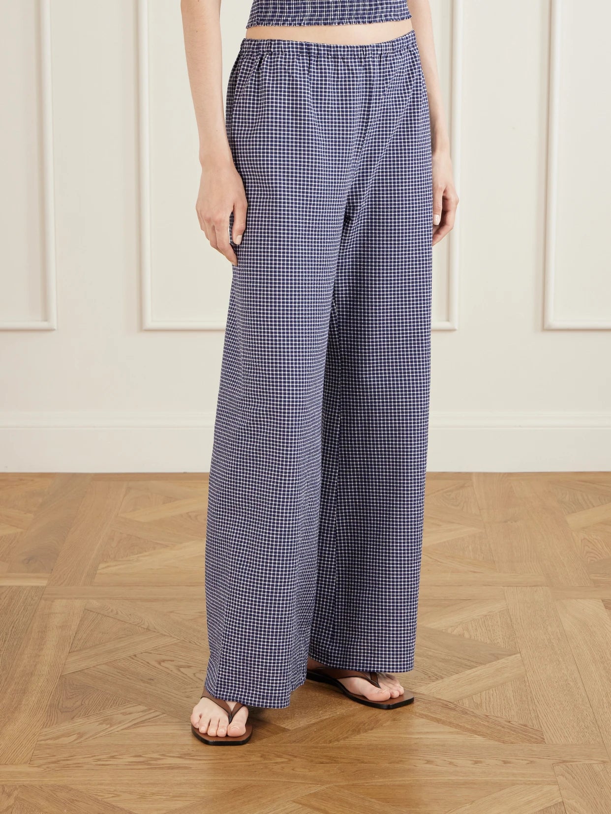 Freya Checked Cotton-blend Wide-leg Pants