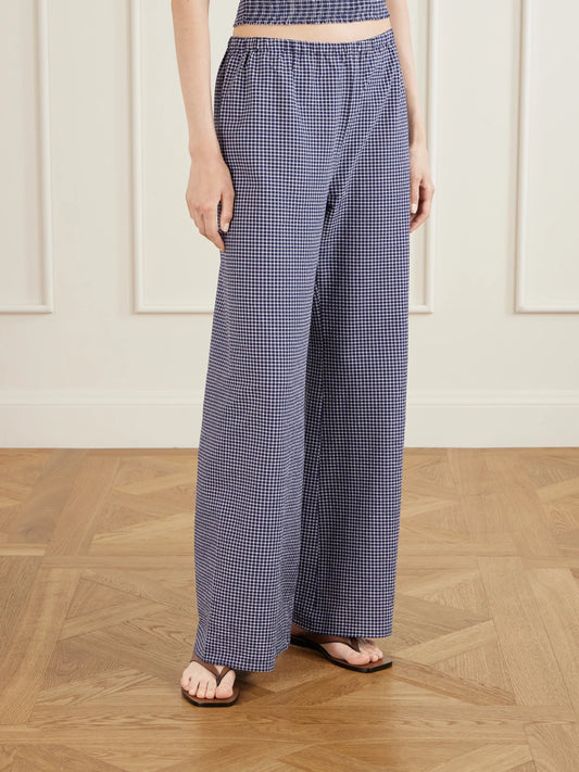 Freya Checked Cotton-blend Wide-leg Pants