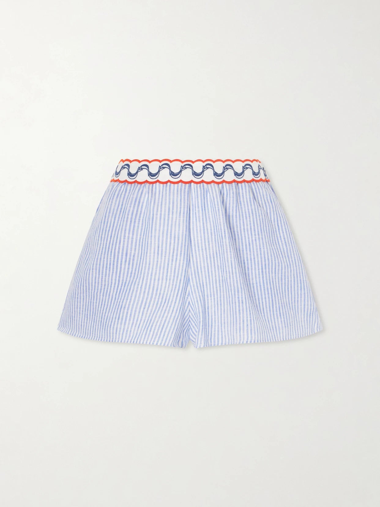 Embroidered Striped Linen Shorts