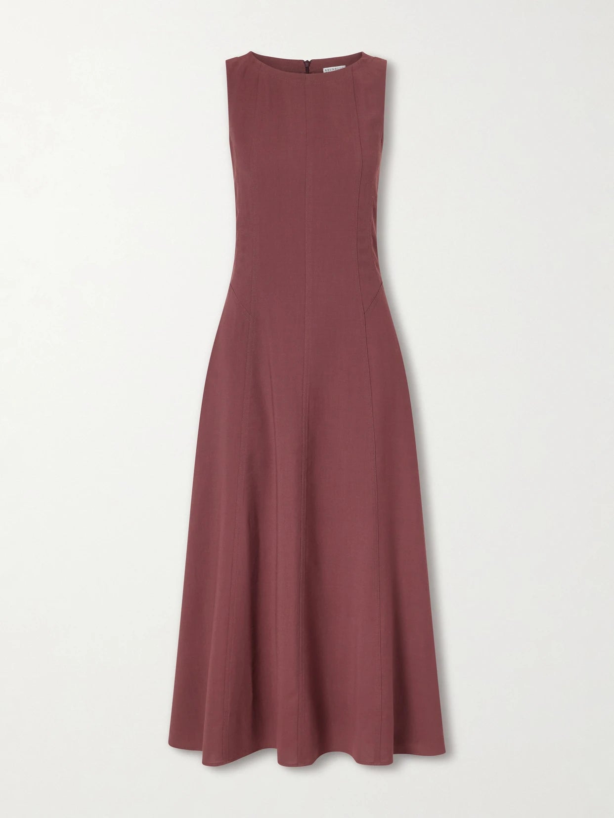 Image of Dresses. Product name - Paneled Wool-blend Midi Dress in Burgundy colour by brand - Brunello Cucinelli
