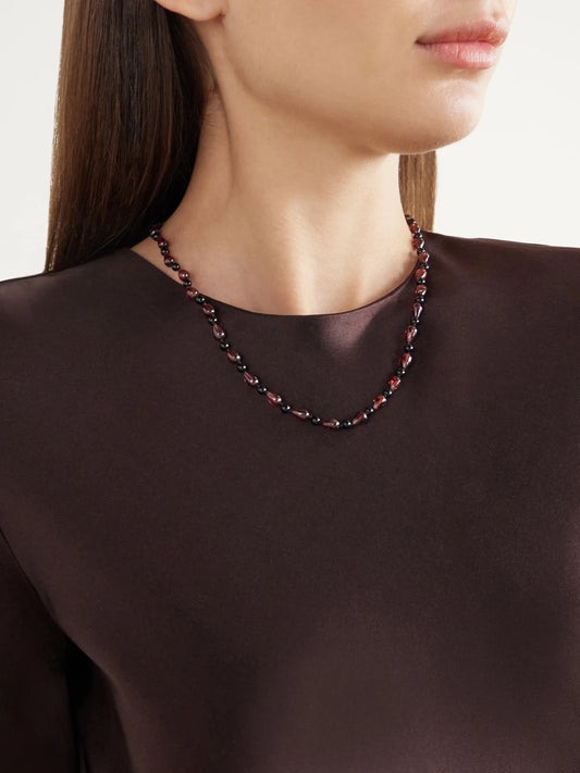 Image of Necklaces. Product name - Sable 14-karat Gold Garnet And Agate Necklace in Burgundy colour by brand - Loren Stewart
