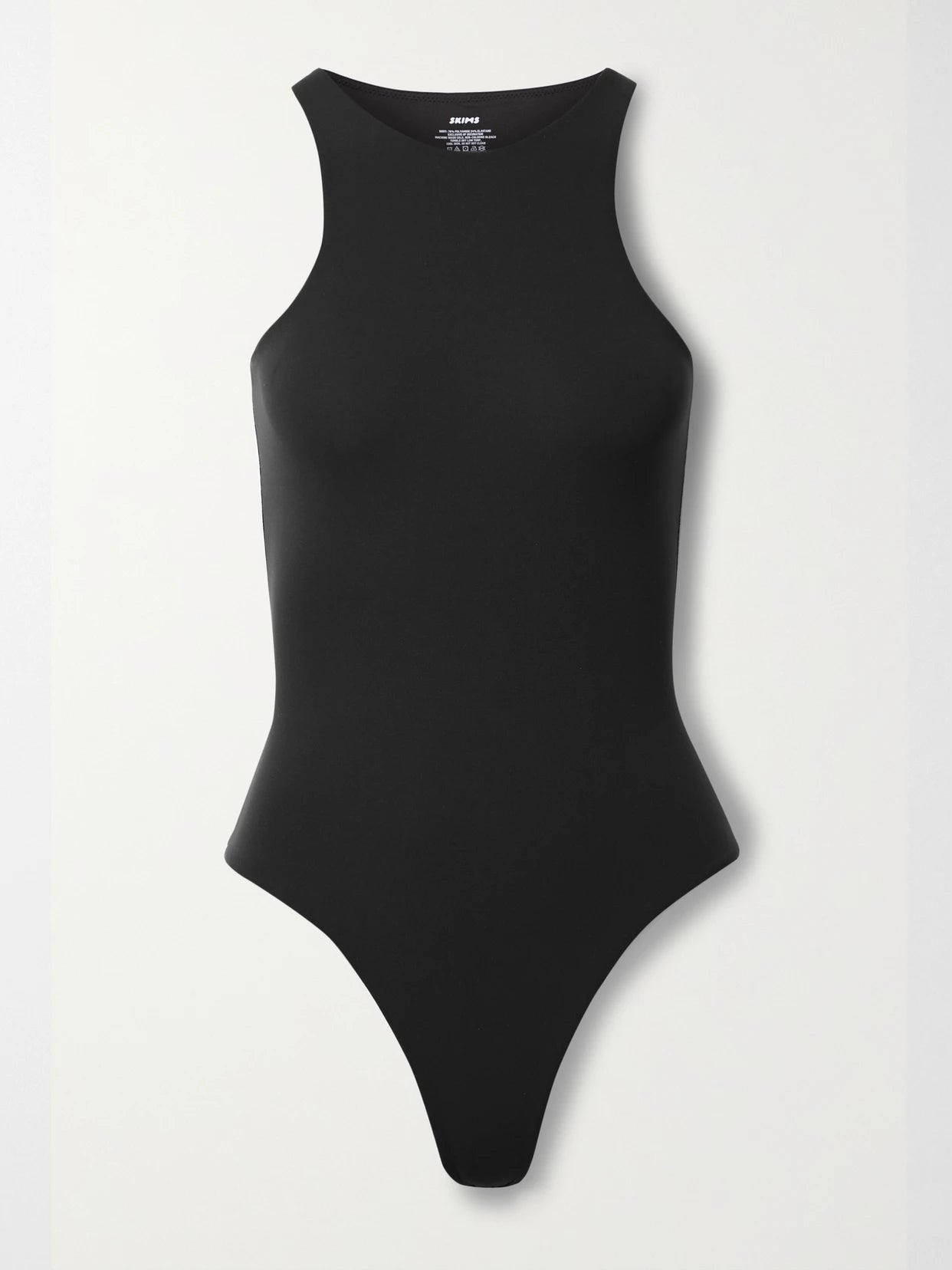 Image of Lingerie. Product name - Fits Everybody High Neck Bodysuit - Onyx in Black colour by brand - SKIMS