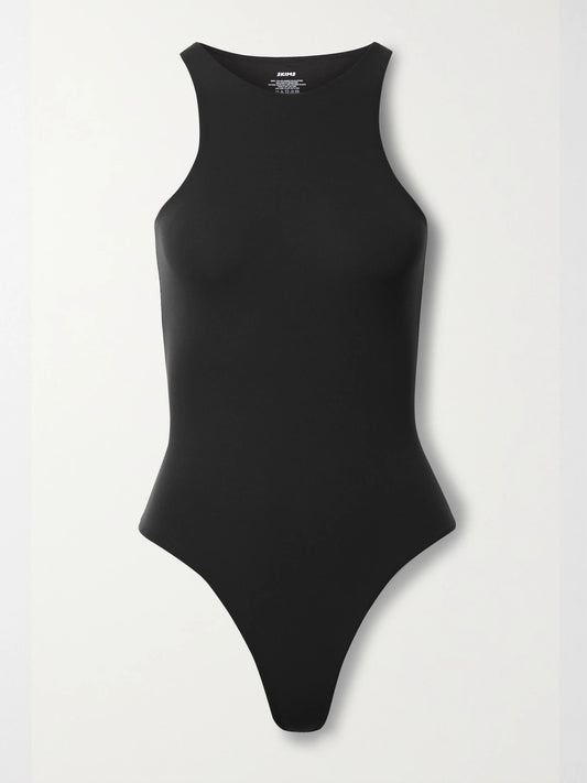 Image of Lingerie. Product name - Fits Everybody High Neck Bodysuit - Onyx in Black colour by brand - SKIMS