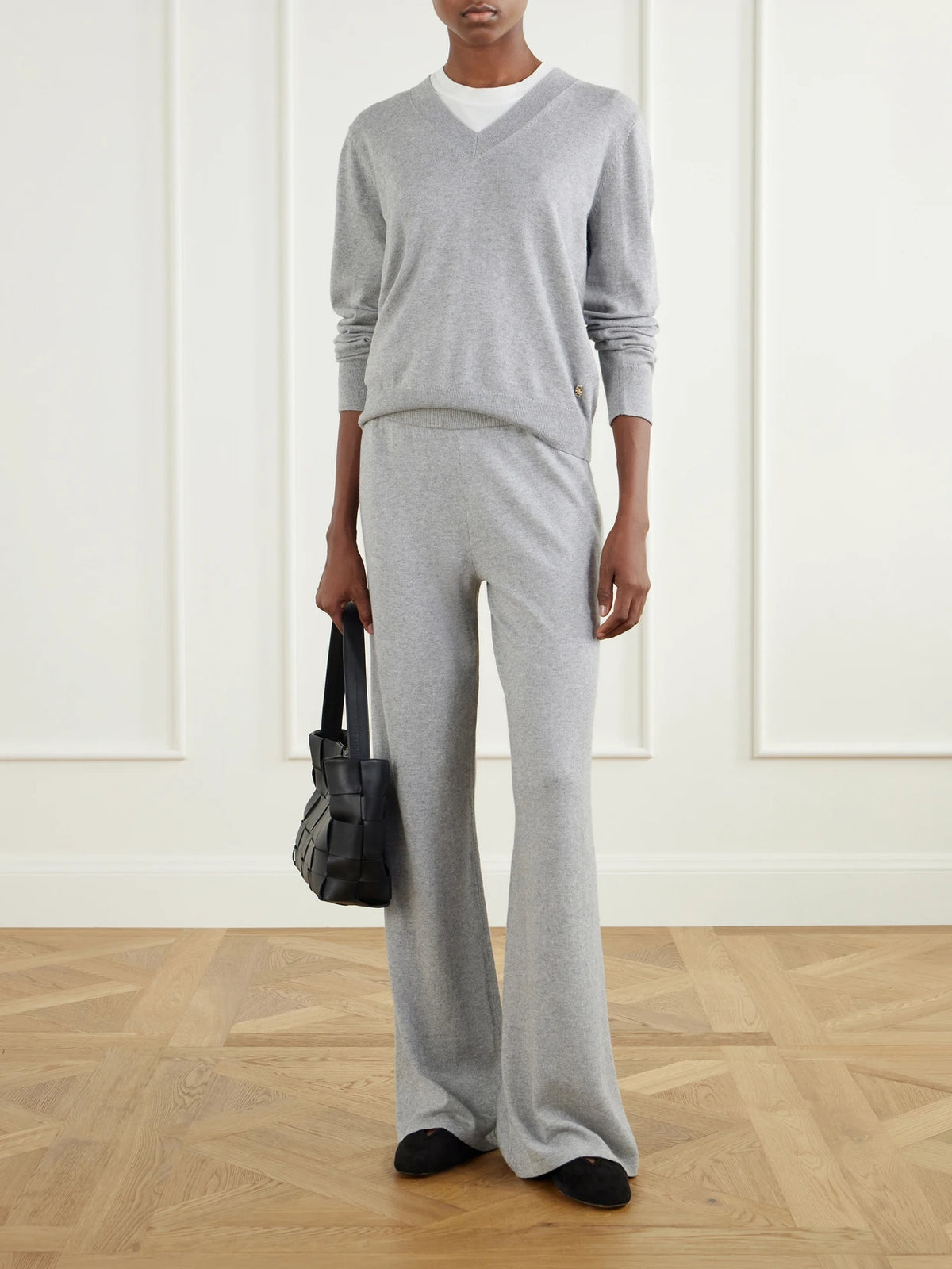 Image of Sleepwear & Loungewear. Product name - Cotton And Cashmere-blend V-neck Sweater in Light gray colour by brand - ÉTERNE