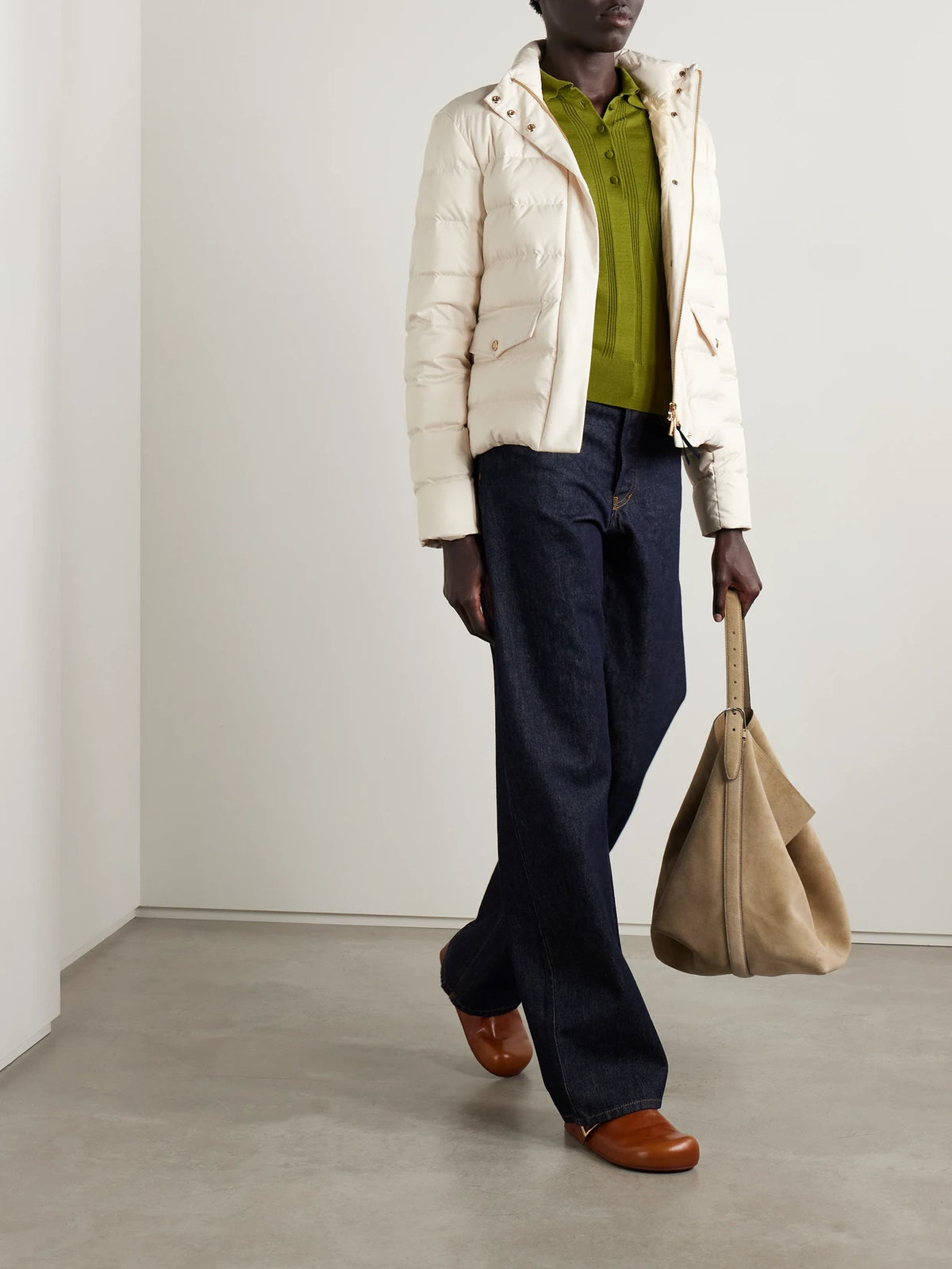 Image of Coats & Jackets. Product name - Bessettes Quilted Shell Down Jacket in Cream colour by brand - Moncler